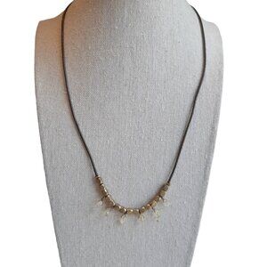 Fossil Leather Bronze Bead and Dangle Bead Necklace